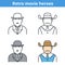 Flat and linear vector avatar set: comic and musketeer.