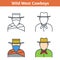 Flat and linear vector avatar set: cowboy and robber.