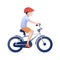 Flat Little Boy in Helmet Riding Bicycle Isolated