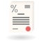 Flat loan agreement icon with percent sign and red stamp