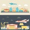 Flat logistic equipment and delivery service background concept. Vector illustration for colorful template for you