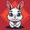 Flat logo featuring a chibi bunny placed on a vibrant red lucky background.