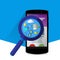 Flat magnifier with seo icons. Web sites and applications. Flat