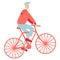 Flat man on a bicycle. Cyclist in orange-blue colors on a white background.