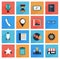 Flat media and office icons with long shadow, SE