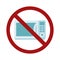Flat microwave in the prohibition sign. Ban on heating food in the microwave. Danger of the waves. Vector forbidden sign
