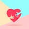 Flat minimalism art design graphic image of Embrace Heart Shape with hands Logo design template icon on pastel colored pink and