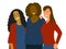 Flat minimalistic vector of woman group: different ethnicity- Caucasian, African, Asian. Diversity concept for 8