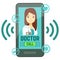 Flat mobile doctor, personalized medicine consultant on smartphone screen