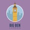 Flat Modern Big Ben London Landmark Vector Illustration. England Travel and Attraction , Landmarks And Tourism