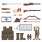 Flat modern design vector icons set of hunting tools and equipment