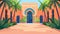 A flat modern illustration of Moroccan architecture. An abstract Morocco building, a gate, and arched doors based on