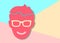 flat modern red happy head of man with glasses icon with shadow