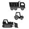 Flat monochrome black and gray industry transport set