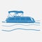 Flat Monochrome Semi-Oblique Side View Pontoon Boat Vector Illustration