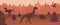 Flat mountain landscape with silhouettes of dinosaurs