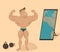 Flat muscular sports man in the mirror. Cartoon
