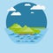 Flat Nature Design With Clouds And Sea