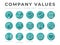 Flat Outline Company Core Values Icon Set Isolated. Innovation, Stability, Security, Reliability, Legal, Sensitivity, Trust, High