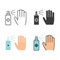 Flat outline icons of sanitize for disinfection hand