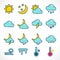 Flat outline weather icons set