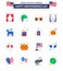 Flat Pack of 16 USA Independence Day Symbols of donkey; landmark; sunglasses; gate; arch