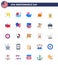 Flat Pack of 25 USA Independence Day Symbols of map; holiday; location pin; drink; cake