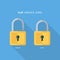 Flat padlock icons. Lock and unlock. Concept password, blocking, security.