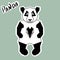 Flat panda sticker with calligraphy words. Cute digital illustrations with panda bear. Contemporary art. Trendy colors