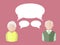 Flat people icons elderly man and elderly woman with different thought bubbles. Vector illustration