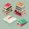 Flat pile books. Stacked textbooks, study literature history school library education teaching lesson book stack vector