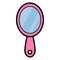 Flat pink beautyfull simple icon of a trendy glamorous oval mirror for applying makeup with a handle for beauty guidance.