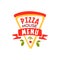 Flat pizza house logo creative design element with pizza slice. Emblem for cafe menu, food delivery company. Vector