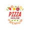 Flat pizza house logo creative design element with pizza slice. Emblem for cafe menu, food delivery company. Vector