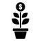 Flat, potted money dollar flower. Abstract monetary success illustration. Black and white