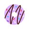 Flat purple donut decorated with colorful sprinkle