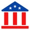 Flat Raster Bank Building Icon in American Democratic Colors with Stars