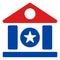 Flat Raster Bank Building V2 Icon in American Democratic Colors with Stars