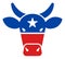 Flat Raster Bull Icon in American Democratic Colors with Stars