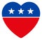 Flat Raster Love Heart Icon in American Democratic Colors with Stars