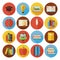 Flat Reading Knowledge and Books Circle Icons Set with long Shad
