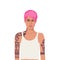 Flat realistic pink head european woman on white background