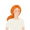 Flat realistic red head european woman on white background