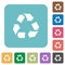 Flat recycling icons on rounded square color backgrounds