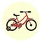 Flat red kids four wheels bicycle icon, quadro scooter