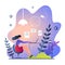 Flat remote work in nature vector illustration.