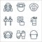 flat rescue and protective line icons. linear set. quality vector line set such as police helmet, gloves, safety mask, fire button