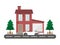 Flat residential brick house garage and sport car scenery building
