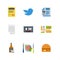 Flat restaurant tweet audio map whiskey burger web icons