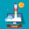 Flat rocket icon. concept of new business project and launch